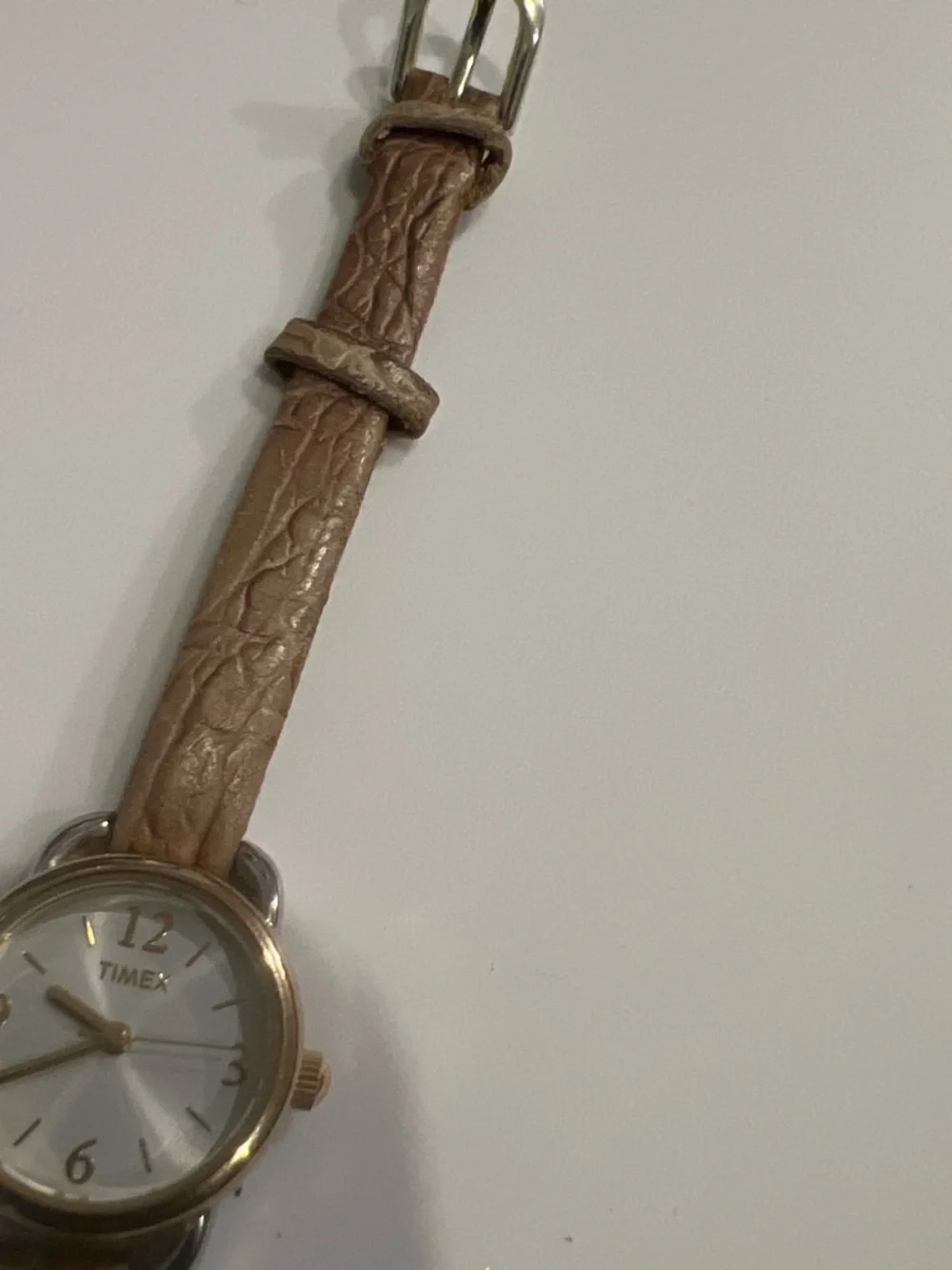 Timex Women's Beige Leather Strap Watch with Gold Tone Bezel
